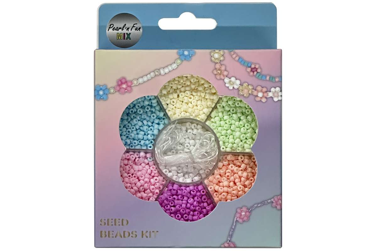 Glasperlemix 90g mat pastel + elastik, ophængsæske